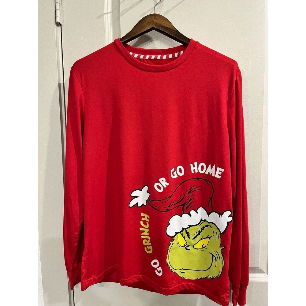 Dr. Seuss Men’s M Red Long Sleeve Crew Neck Grinch Christmas Sweater 0071